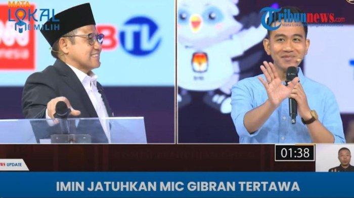 Momen Jatuhnya Mic Cak Imin dari Podium Bikin Gibran Tertawa Saat Bicara, Moderator: Tenang, Tenang