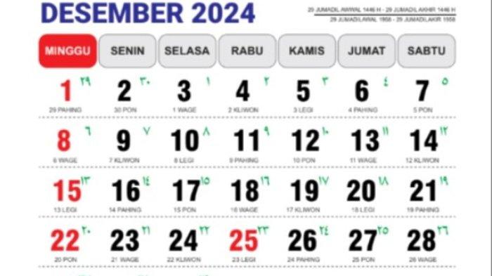 Jadwal Libur Sekolah Lengkap Tanggal Merah Libur Natal dan Tahun Baru Kalender Desember 2024
