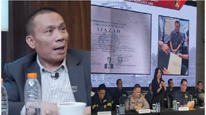 POLEMIK IJAZAH JOKOWI -- (kiri) Tangkapan layar momen Ahli Digital Forensik Rismon Sianipar menertawakan hasil analisa Bareskrim soal ijazah Jokowi dan keasliannya / (kanan) Konferensi pers hasil uji laboratorium forensik (labfor) Bareskrim Polri terhadap ijazah Sarjana Presiden ke-7 RI, Joko Widodo (Jokowi), di Gedung Bareskrim Polri, Jakarta, Kamis (22/5/2025)