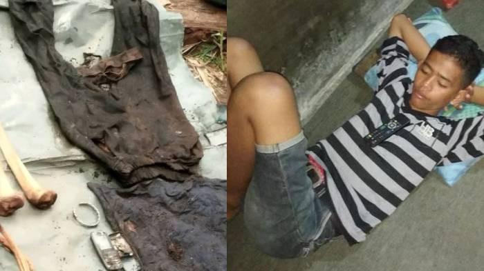 KERANGKA DALAM POHON AREN -- Posisi Kerangka Diduga Yuda Prawira saat Ditemukan dalam Pohon Aren, Kepala di Bawah