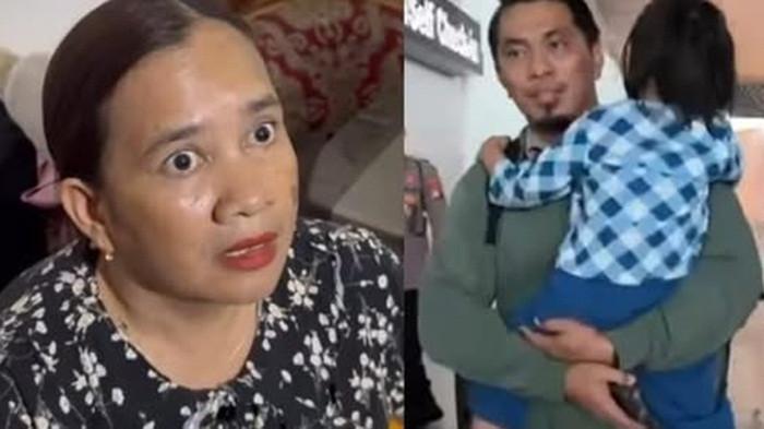 BILQIS KEMBALI KE KELUARGA - (kiri) Mery Ana, pelaku yang menjual Bilqis. (kanan) Bilqis digendong polisi saat tiba di Makassar.