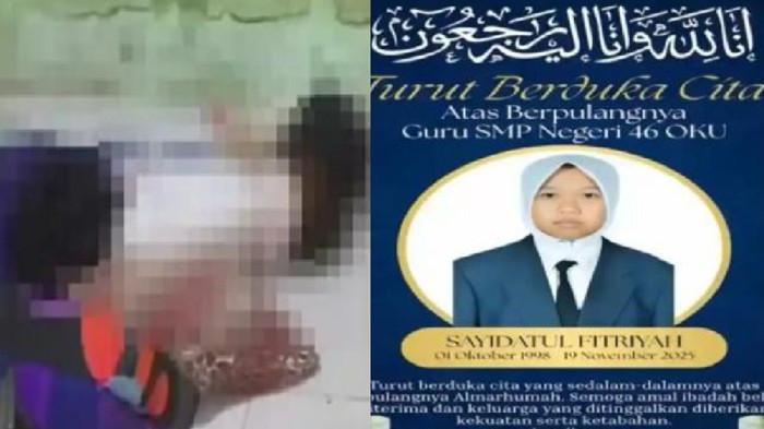 GURU TEWAS DI KOS -- Guru PPPK SMP Negeri 46 OKU atas nama Sayidatul Fitriyah (27) ditemukan tewas dalam kondisi kaki dan tangan terikat di tempat kos di Desa Sinar Kedaton Kecamatan Kedaton Peninjauan Raya Kabupaten OKU, Sumatera Selatan.
