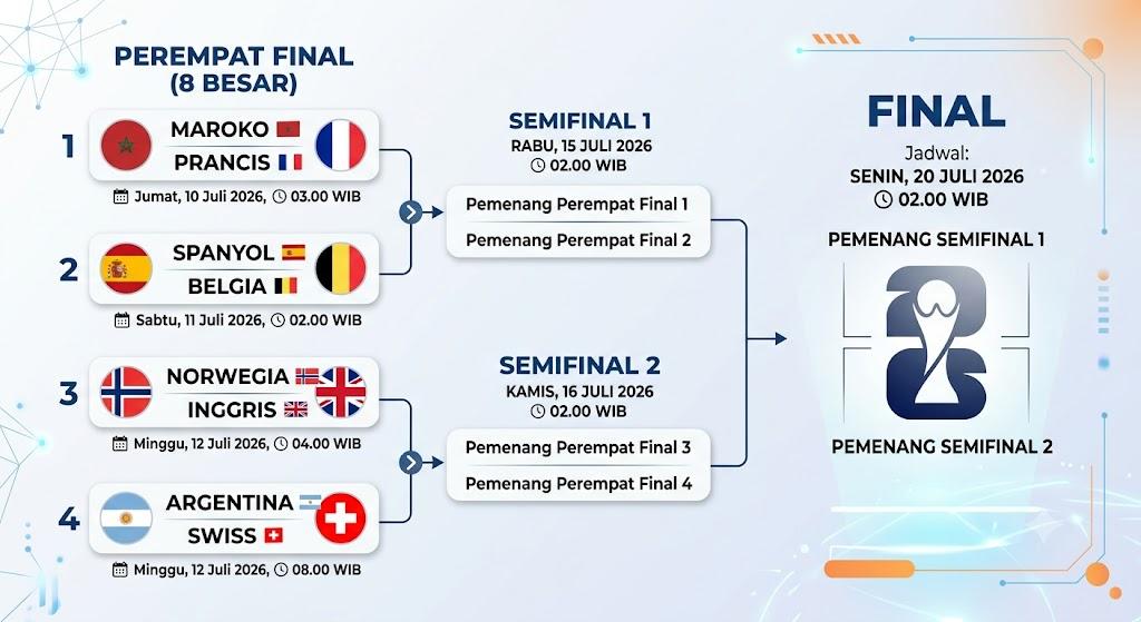 Jadwal Lengkap 8 Besar Piala Dunia 2026, Empat Laga Siap Tanding, Analisis dan Prediksi Skor - Bangkapos.com