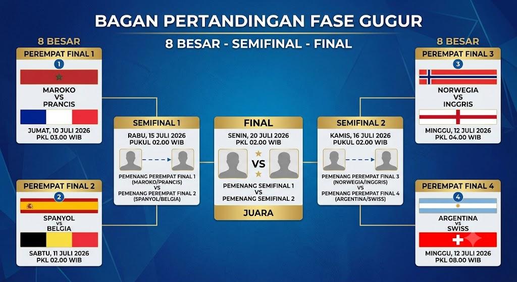 Jadwal Lengkap Perempat Final Piala Dunia 2026: Perancis vs Maroko hingga Argentina vs Swiss - Bangkapos.com