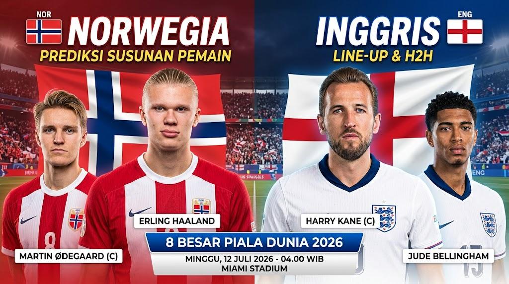 Prediksi Skor Norwegia Vs Inggris Jam 04.00 WIB, H2H dan Peluang Lolos Semifinal Piala Dunia 2026 - Bangkapos.com