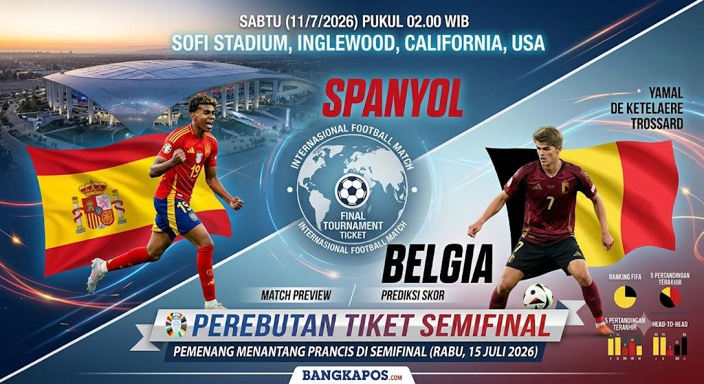 Jadwal Piala Dunia 2026 Hari Ini Spanyol vs Belgia, Line-Up, Statistik Tim dan Prediksi Skor - Bangkapos.com