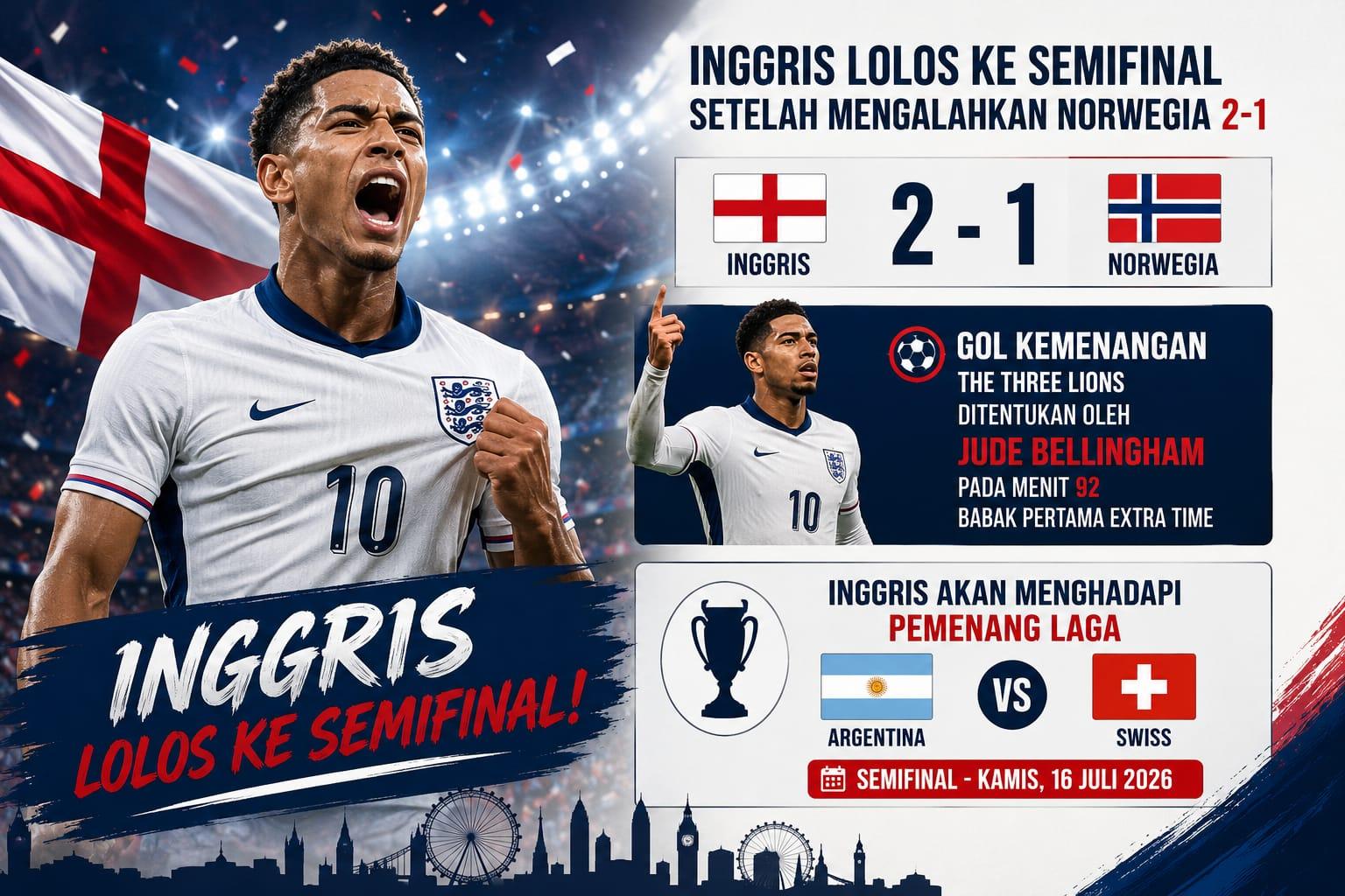 Hasil Piala Dunia 2026 12 Juli, Inggris Singkirkan Norwegia - Bangkapos.com