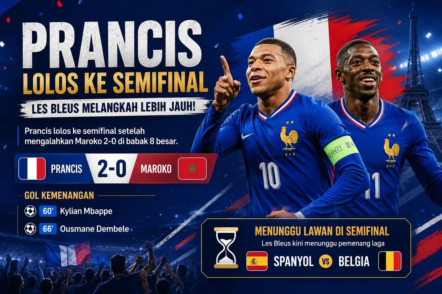 Jadwal Semifinal Piala Dunia 2026, Prancis Tunggu Spanyol dan Belgia - Bangkapos.com