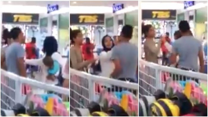 Plak! Sambil Gendong Anaknya Wanita Ini Tampar Suami di Depan Pelakor