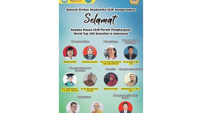 11 Dosen ULM Masuk 100 Ilmuwan Terbaik di Indonesia Tahun 2023