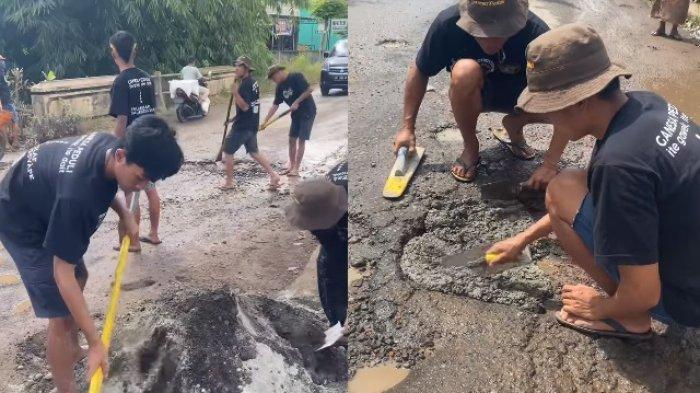 Viral Aksi Sekelompok Pemuda Perbaiki Jalanan Rusak di Lombok, Sukarela Bantu Ratusan Warga