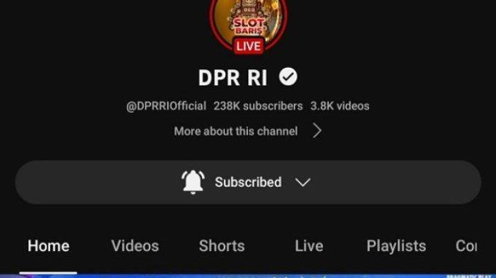 Hacker Beraksi, Akun Youtube DPR RI Jadi Korban, Muncul Tampilan Streaming Judi Online