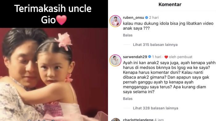 BALAS KOMENTAR - Artis Ruben Onsu dan Sarwendah saling balas komentar di postingan fanbase Sargio dicapture (4/11/2025). Imbas akun tersebut membuat konten Giorgio menghadiri acara pentas ballet anak-anak Ruben Onsu.