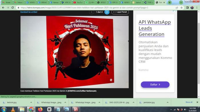 TWIBBON - Capture contoh twibbon Hari Pahlawan 2025 yang menggunakan Gemini AI.