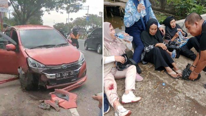 Pecah Ban, Daihatsu Ayla Oranye Diisi Satu Keluarga Tabrak Median Jalan di Kertak Hanyar Banjar