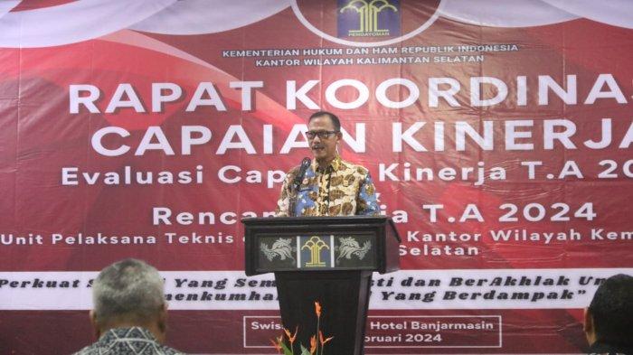 Kanwil Kemenkumhan Kalsel Gelar Rakor Evaluasi Capaian Kinerja TA 2023 dan Renja TA 2024