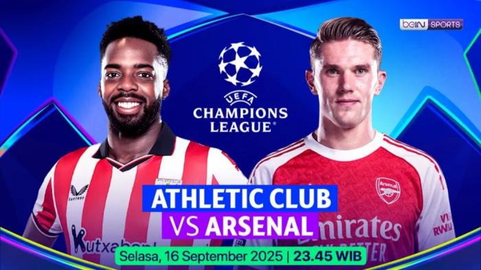 Tak Live SCTV, Link Streaming TV Online Laga Arsenal vs Athletic Bilbao UCL Malam Ini Jam 23.45 WIB