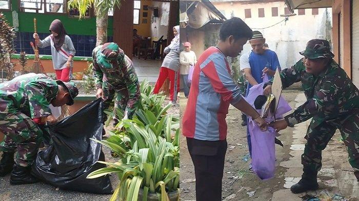 Sambut HUT ke-79 TNI, Jajaran Koramil Kodim Tanbu Gelar Karya Bakti Bersih-bersih Lingkungan