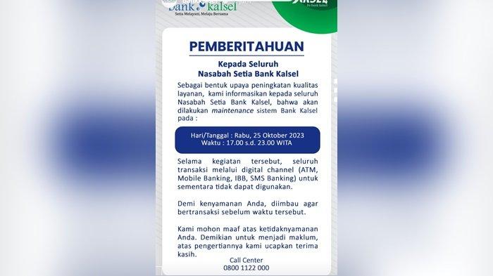 Bank Kalsel Lakukan Maintenance, Upaya Peningkatan Kualitas Layanan