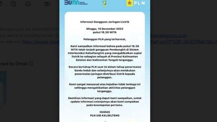 Listrik Pelanggan Sejumlah Wilayah di Kalsel Padam, PLN: Sistem Interkoneksi Kalseltengtim Terganggu