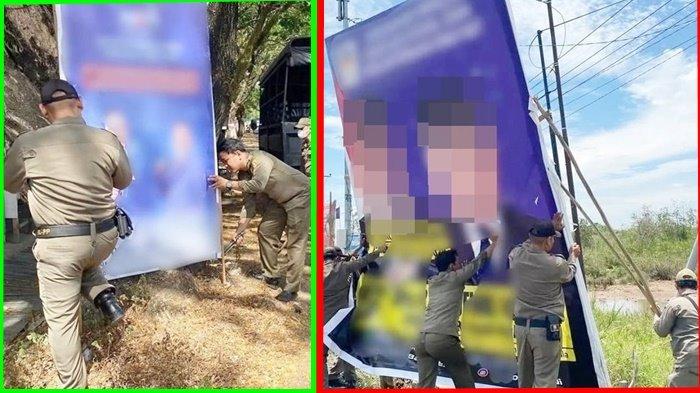 Petugas Satpol PP Banjarbaru Lepaskan Gambar Bacaleg Pemilu 2024 yang Menyalahi Aturan
