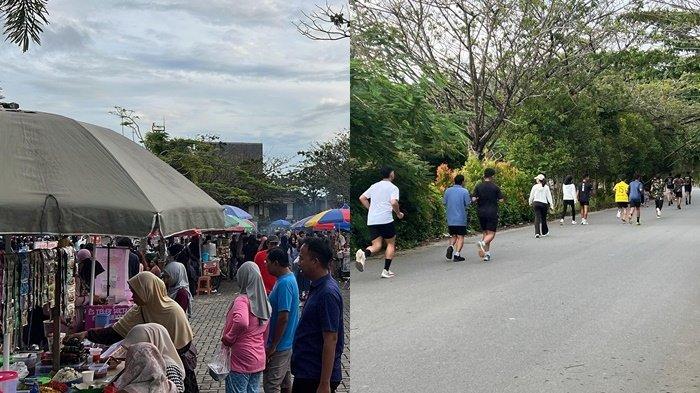SELALU RAMAI - Suasana di area parkir Bandara Bersujud,Tanahbumbu saat weekend selalu ramai. Tidak sedikit pula, berolahraga jongging atau pun lari di kawasan ini. 