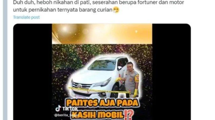 Polisi Ungkap Fakta Video Viral Seserahan Mobil Toyota Fortuner Hasil Curian di Pati: Pemilik Ditipu
