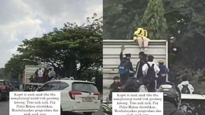 Viral Aksi Segerombolan Remaja Banjarbaru Nekat Halangi dan Panjat Truk Gandeng, Bikin Gregetan