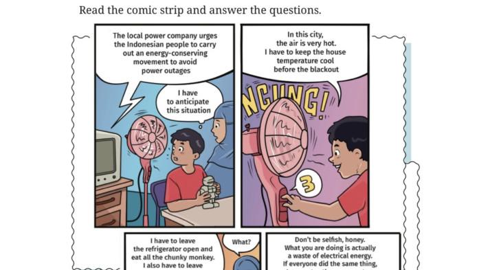 Kunci Jawaban Bahasa Inggris Kelas 12 SMA Halaman 9 Kurikulum Merdeka, Wasting Energy Comic