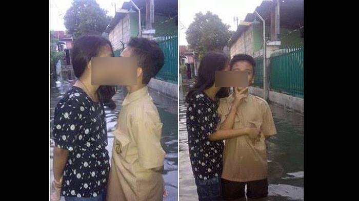 Pelajar SD Ciuman saat Banjir Hebohkan Media Sosial