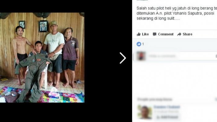 Heboh, Pilot Heli yang Jatuh di Kaltara Muncul di Facebook Sehat Walafiat