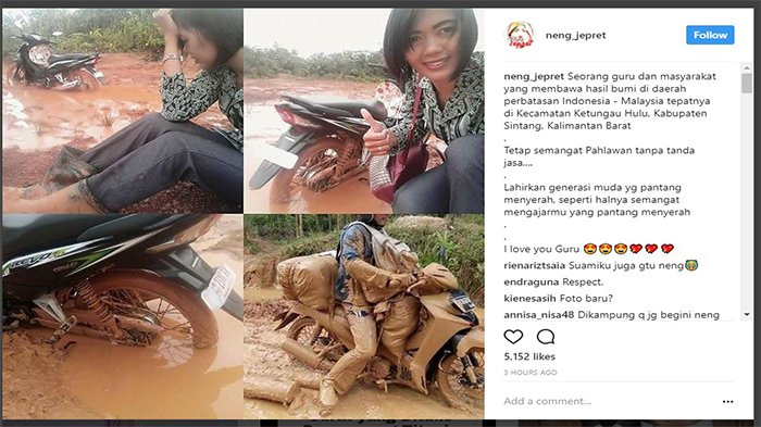 Potret Pengabdian Guru di Perbatasan Indonesia, Motor dan Sekujur Badan Berlumpur Tapi Tetap Senyum