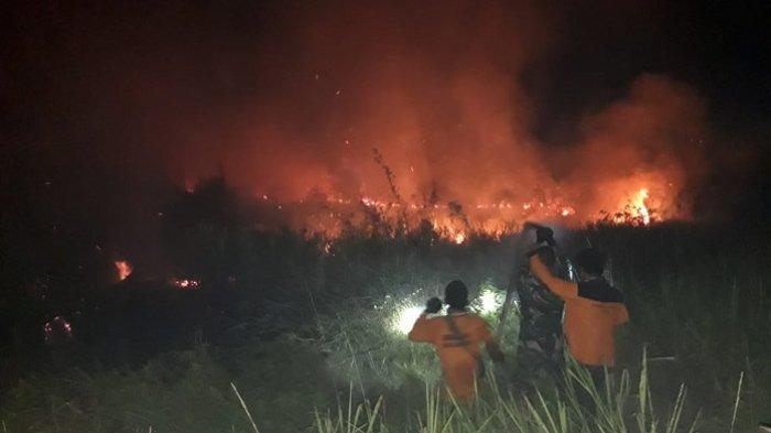 6 Petugas BPBD Kalsel Terjebak Api Kebakaran Lahan di Batola, Petugas Kerahkan Heli Water Bombing
