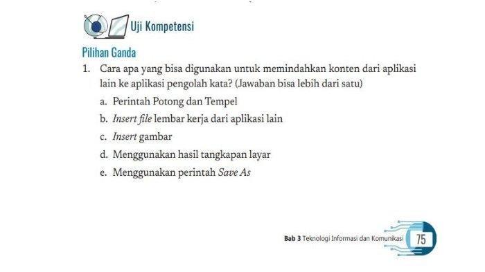 Kunci Jawaban Informatika Kelas 8 SMP/MTs Halaman 75 Kurikulum Merdeka, Uji Kompetensi Pilihan Ganda