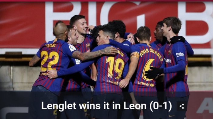 Hasil Copa del Rey - Gol Tunggal di Injury Time Menangkan Barcelona atas 10 Pemain Cultural Leonesa