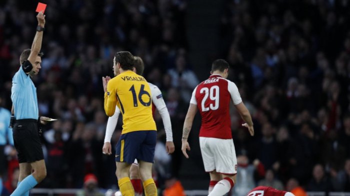 Hasil Arsenal Vs Atletico Madrid - Tim Tamu dari Spanyol Mendapatkan 2 Kartu Merah