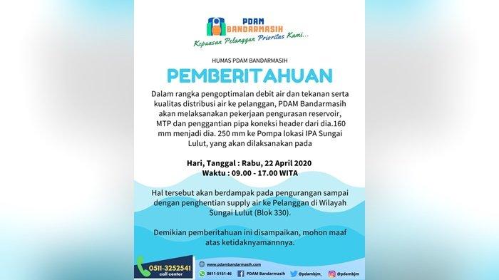 PDAM Bandarmasih Akan Kuras Reservoir, Pelanggan Bersiap Tampung Air