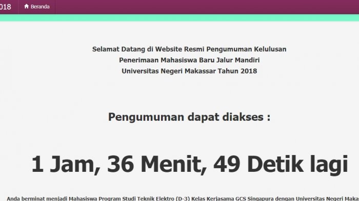 Link Pengumuman Seleksi Maba Jalur Mandiri UNM 2018 Makassar Jam 18.00 Wita, Begini Mengeceknya