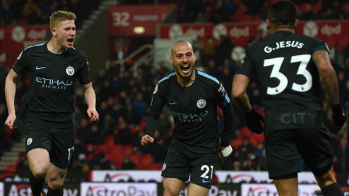 Hasil Liga Inggris - Manchester City Vs Stoke City, 2 Gol Cepat David Silva Menangkan The Citizens