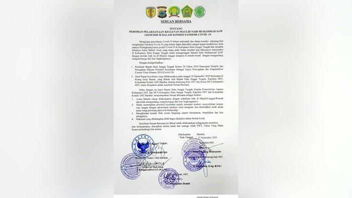 Jelang Rabiul Awal 1442 H, Bupati HST Keluarkan Seruan Bersama Hadapi Pandemi Covid-19
