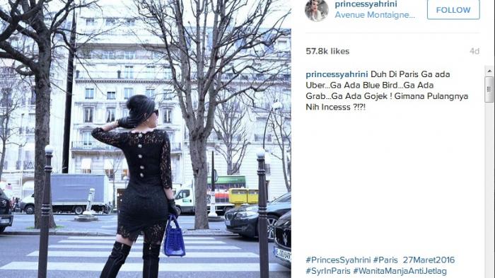 Di Paris Syahrini Nyari Gojek dan Blue Bird,