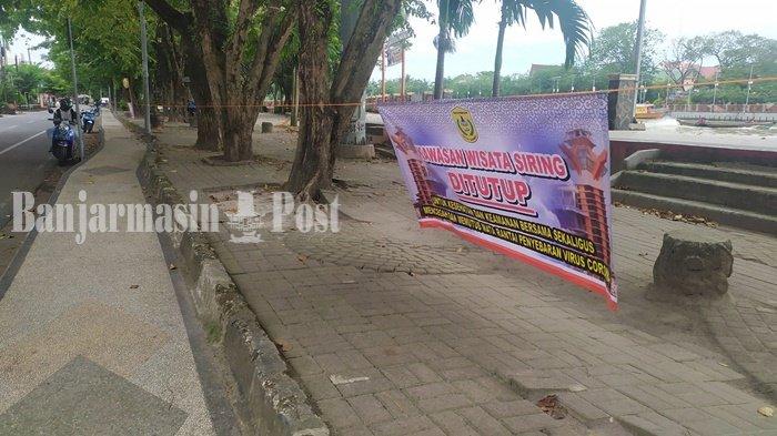 Disbudpar Banjarmasin Tegaskan Siring Ditutup, Petugas Pasang Tali Pembatas