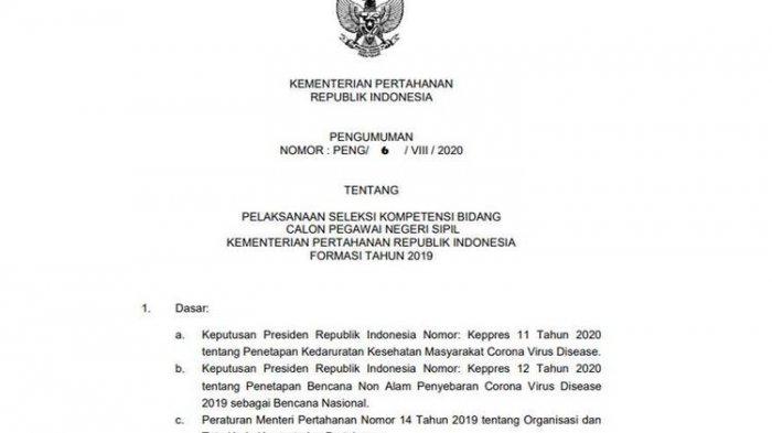 LINK Informasi SKB CPNS 2019 Kemhan, Wajib Bawa Rapid Test dan Dilarang Bawa Barang Ini