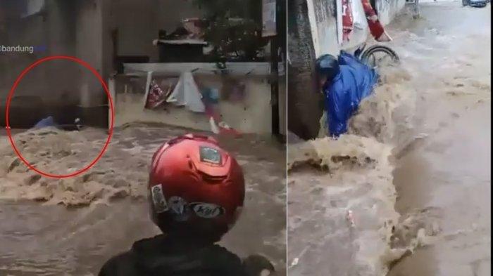 Viral Detik-detik Satpam Naik Motor Terseret Banjir Hingga Sejauh 200 Meter