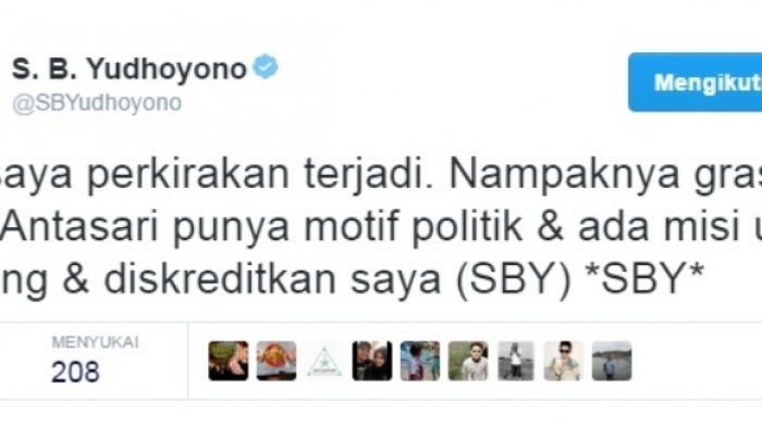 SBY Ngetwit Sebut Grasi Antasari Bermotif Politik untuk Menyerang Dirinya