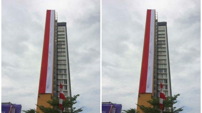 Pecahkan Rekor di Indonesia, Begini Panjang Pengibaran Bendera di Gedung Hotel Aston Banua Banjar