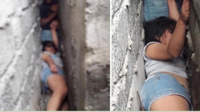 Hah! Lihat Wanita Ini, Kok Bisa ya Sampai Terperangkap di Antara Dua Dinding Sempit, Ternyata