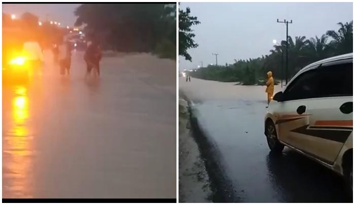 BREAKING NEWS - Jalan Raya di Trans 200 Jorong Kalsel Terendam, 5 Pengendara Motor Terseret Air