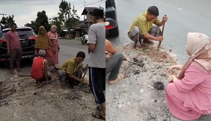 Pagi Tanam Pisang di Lubang Jalan, Sorenya Warga Banyuirang Gotong Royong Menambal
