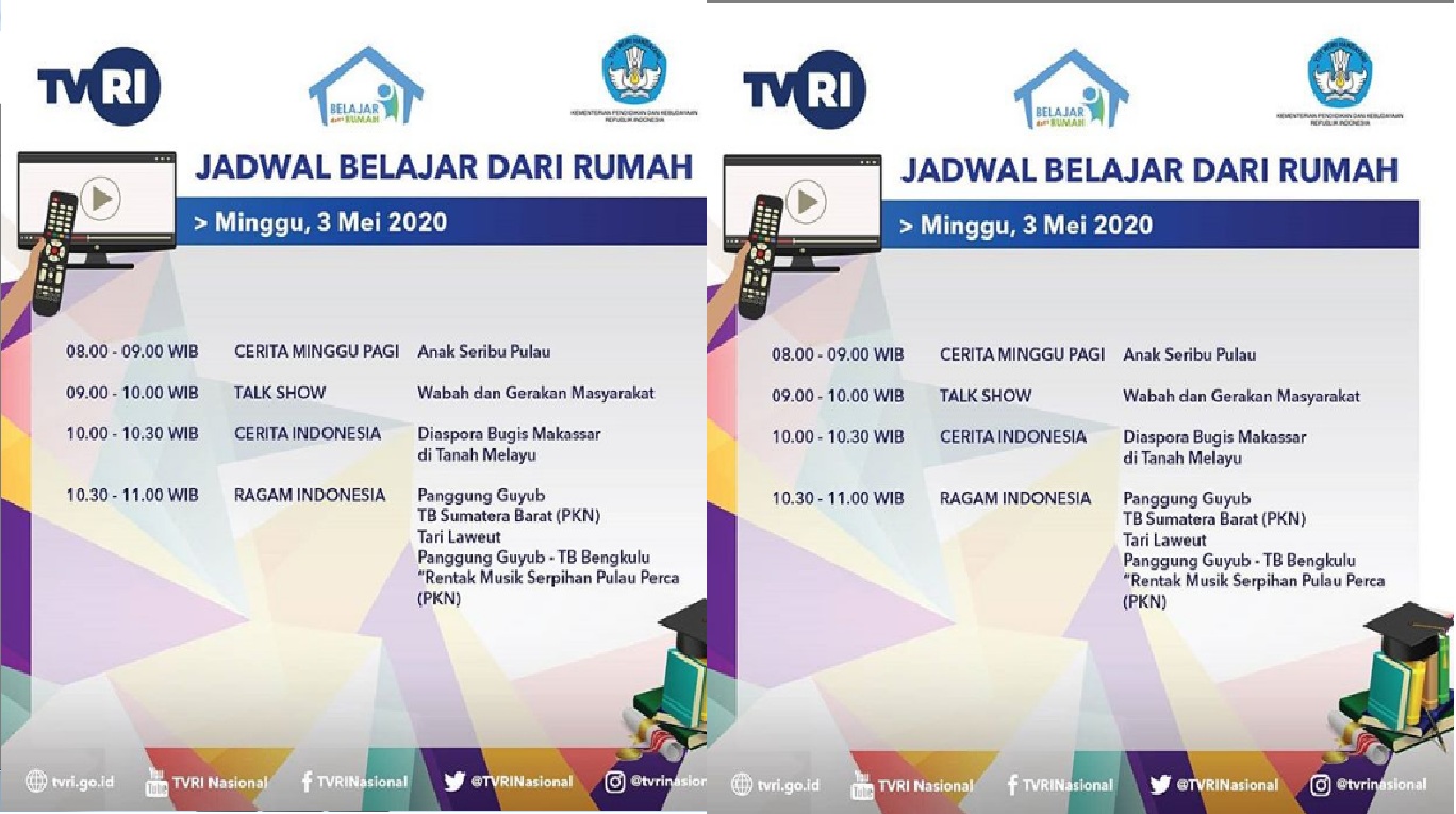 Materi dan Jadwal Belajar dari Rumah TVRI Minggu 3 Mei untuk SD, SMP, SMA
